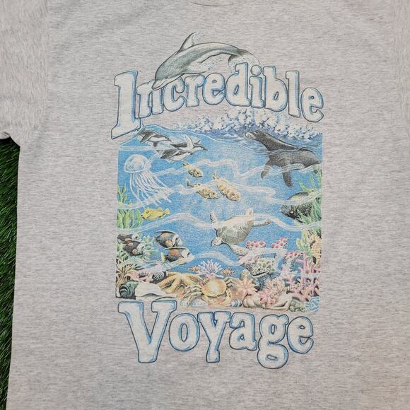 VTG 90s Ocean Sea Life Graphic T-Shirt Womens M/L Single Stitch USA - Picture 2 of 5
